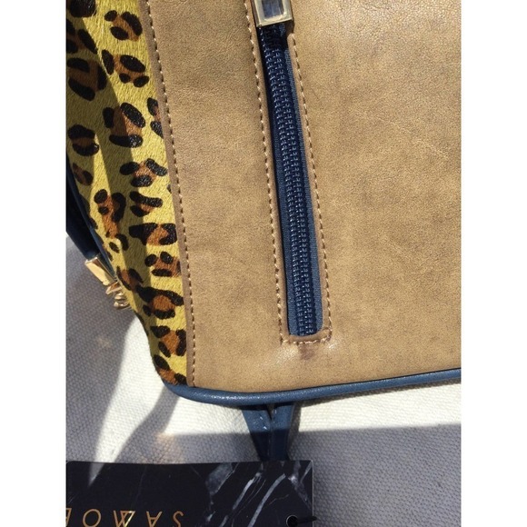 Samoe crossbody convertible purse 7” cocoa calfhair cheetah NEW bucket bag NWT - Picture 4 of 11